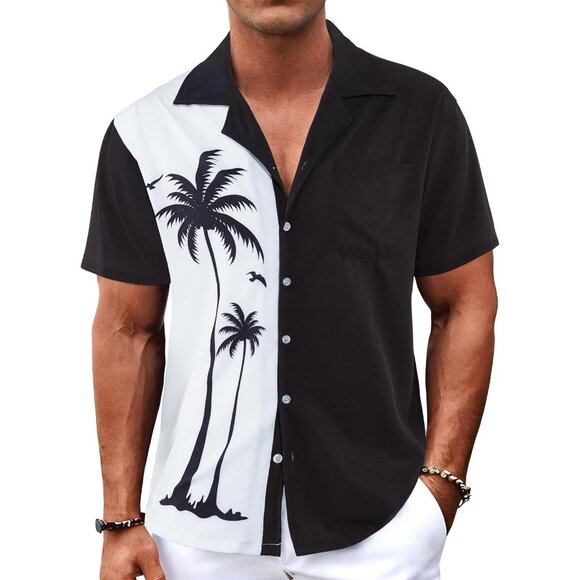 BOJIN Men's Hawaiian Shirt Short Sleeve Button Down Casual Aloha Beach Top - Picture 1 of 6